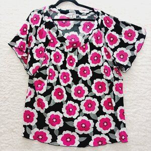 Blouse Size 26 28 Hot Pink Black Flower Power Y2K Retro Mod Festival Bloomcore